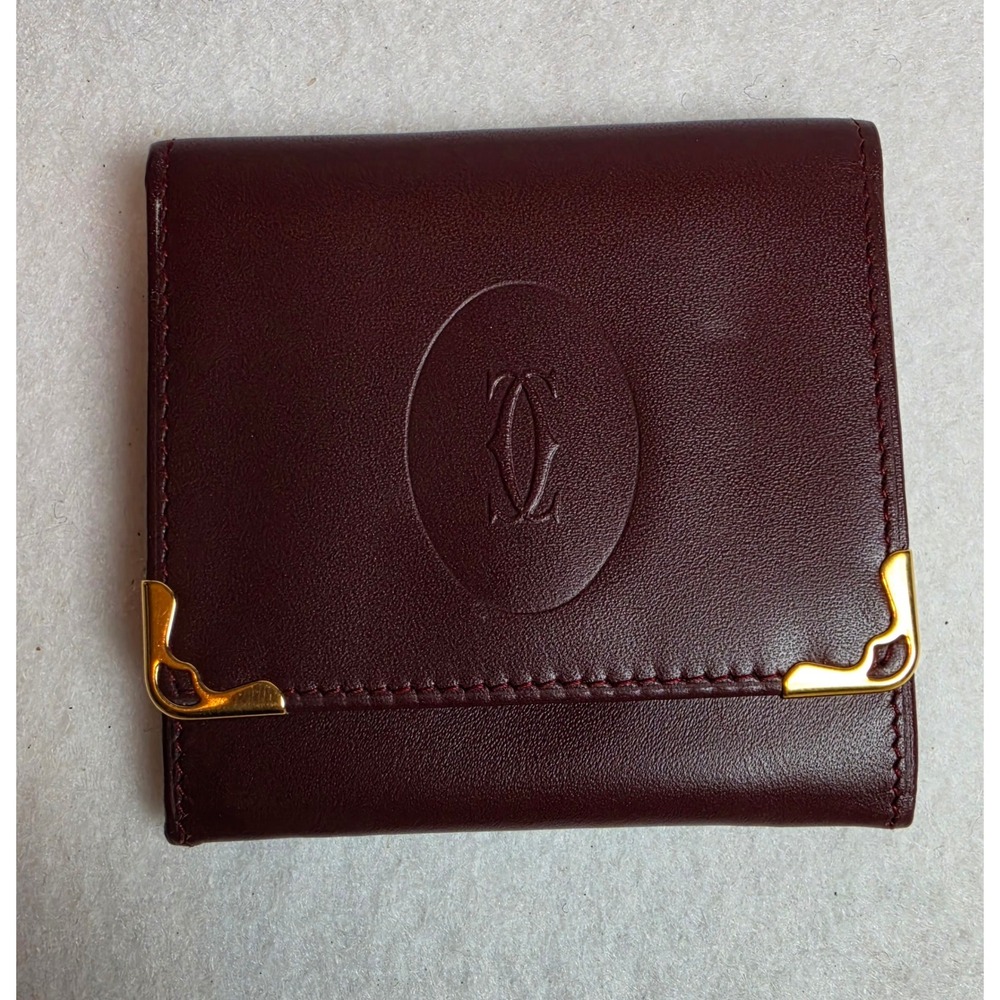 Cartier Must de Cartier Burgundy Leather Coin Purse Vintage Gold Corners Paris
